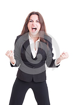 Angry mad business woman yelling and shouting crazy showing rage