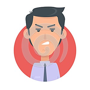 Angry Man Avatar Web Button. Wicked Male Emotion