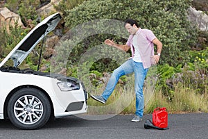 Angry man after a car breakdown