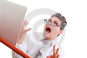 Angry man with computer