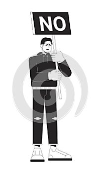 Angry man disagreeing flat line black white vector character photo