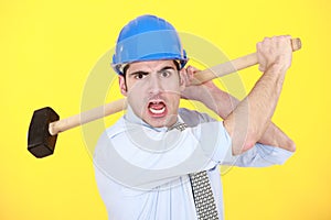 Angry man with hammer