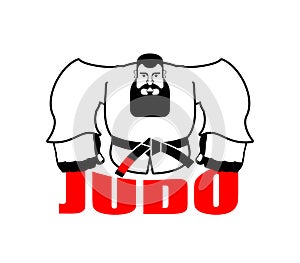 Angry man in judo kimono. Karate strong man