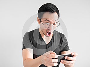 Angry man is losing the mobile game.