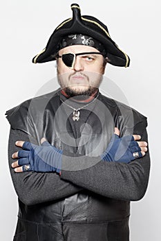 Angry man in a pirate costume