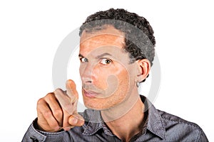 Angry man pointing and accusing you