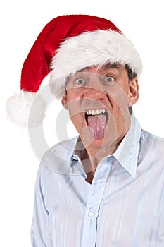 Angry Man in Santa Hat Sticking Out Tongue