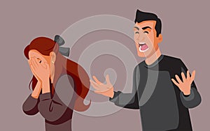 Angry Man Screaming at His Distressed Girlfriend Vector Cartoon Illustration