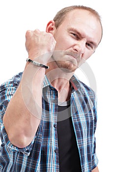 Angry man showing fist