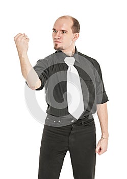 Angry man showing his fist isolated