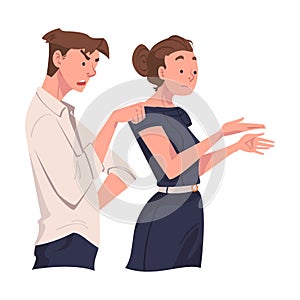 Angry Man and Woman Arguing Having Conflict with Somebody Vector Illustration