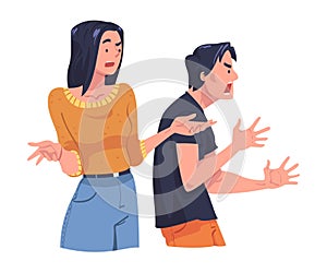 Angry Man and Woman Arguing Having Conflict with Somebody Vector Illustration