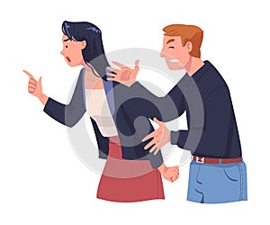 Angry Man and Woman Arguing Having Conflict with Somebody Vector Illustration