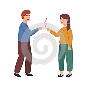 Angry man and woman characters quarreling. Vector flat cartoon illustration