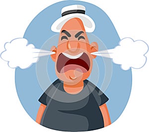 Angry Middle Aged Man Feeling Furious Vector Cartoon