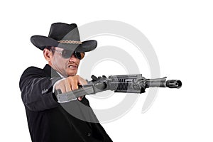 Angry mobster firing his gun maniacally