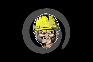 Angry Monkey with hard hat cartoon vector