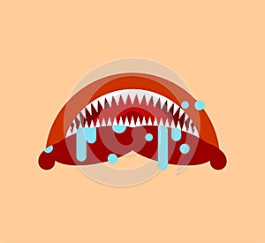 Angry mouth with teeth monster isolated. Scary Maw with Fangs