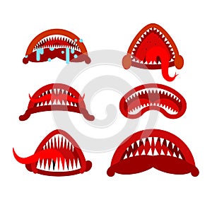 Angry mouth with teeth monster set. Scary Maw with Fangs photo