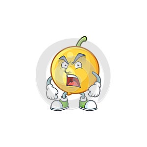 Angry mundu fruit cartoon in character mascot