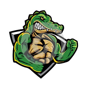 Angry muscular alligator bodybuilder