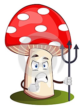 Angry mushroom with spear, illustration, vector
