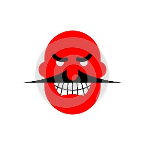 Angry mustachioed face icon. Evil red emoji. vector illustration