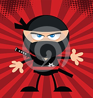 Angry Ninja Warrior Cartoon Character Flat Design