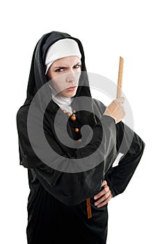 Angry Nun with Ruler