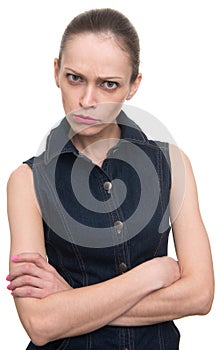 Angry offended woman looking at camera