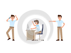 Angry office man cartoon character. Vector illustration of shouting manager.