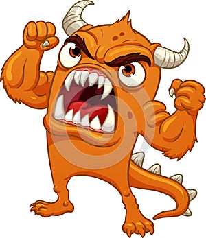 Angry orange cartoon monster yelling