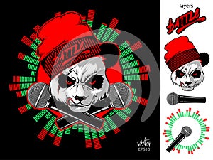 Angry Panda and two microphones. Hip hop battle photo