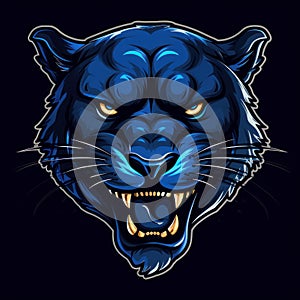 An angry panther head logo royal blue on black background generative AI