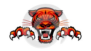 Angry panther head and paws with claws logo