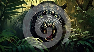 Angry panther in the jungle. Generative AI