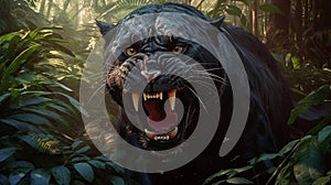 Angry panther in the jungle. Generative AI