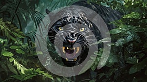 Angry panther in the jungle. Generative AI