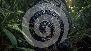 Angry panther in the jungle. Generative AI