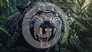 Angry panther in the jungle. Generative AI