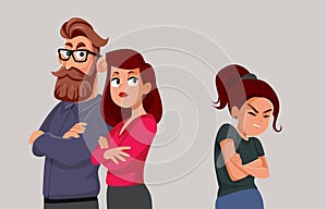 Angry Parents Fighting with Teen Daughter Vector Cartoon illustration