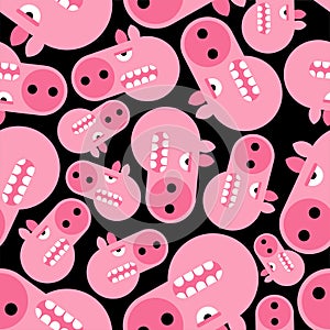 Angry pig pattern seamless. Disgruntled piggy background. wicked swine vector texture