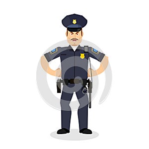 Angry policeman. wrathful Cop. Aggressive officer police