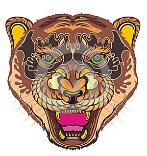 Angry puma. Animal face. Vector illustration of angry tiger