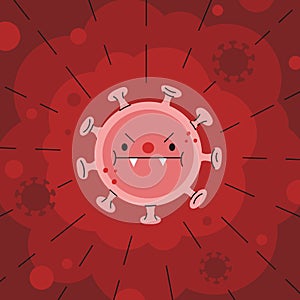 Angry red coronavirus on a red background