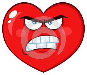 Angry Red Heart Cartoon Emoji Face Character With Grumpy Expression.