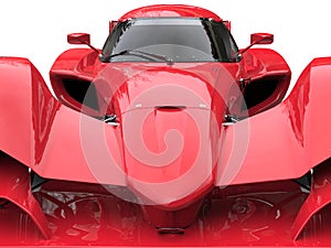 Angry red super race car - front view extreme closeup shot