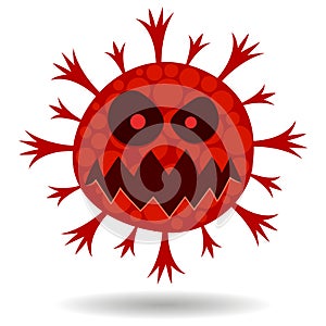 Angry red virus face cartoon image, vector