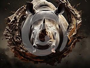 Angry rhino head attacking  Made With Generative AI illustration