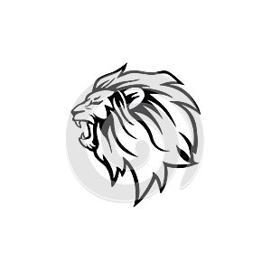 Angry Roaring Black and White Lion Head, Vector Logo Design, Illustration